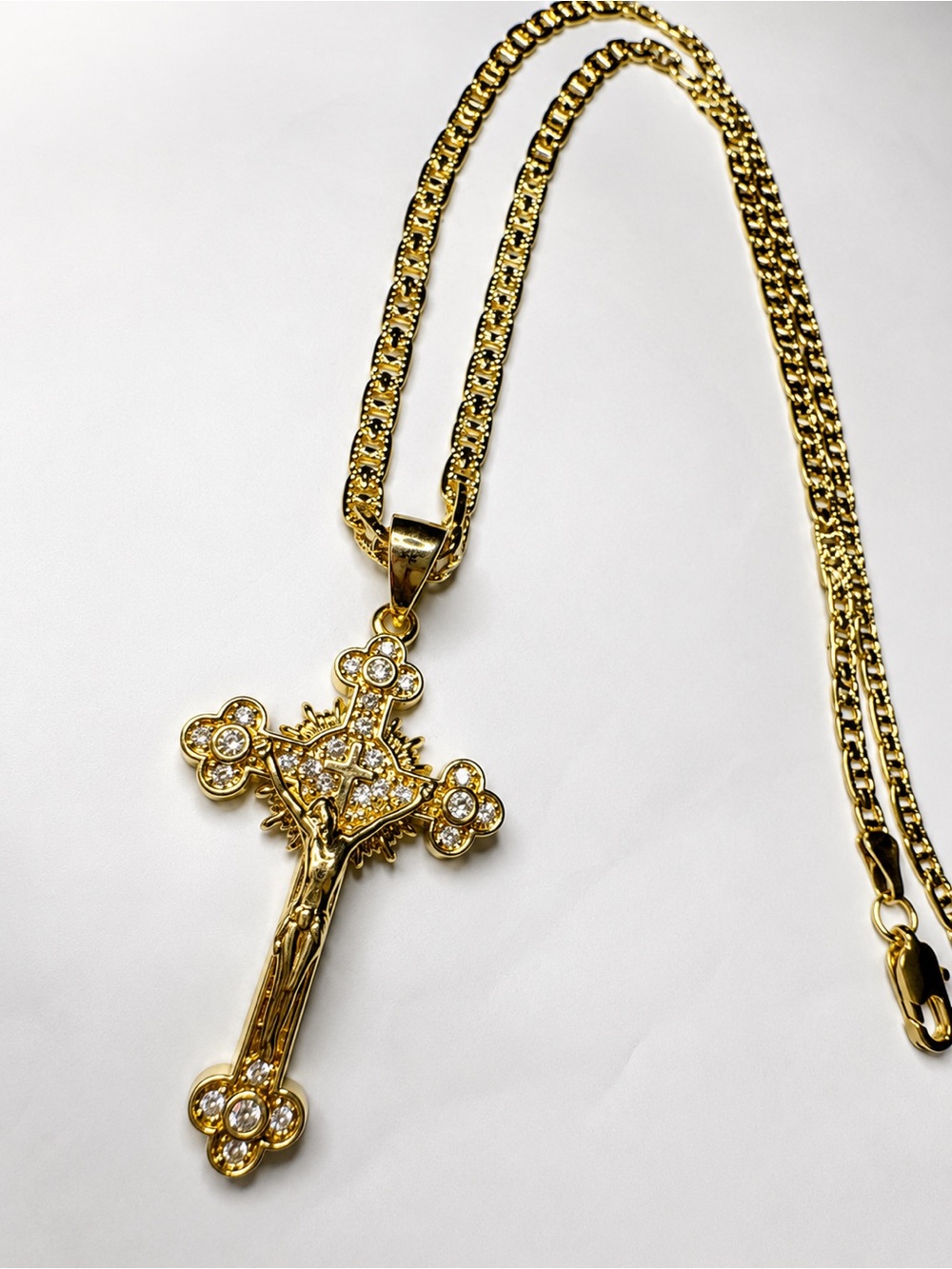 Gold-Tone Jeweled Crucifix Necklace